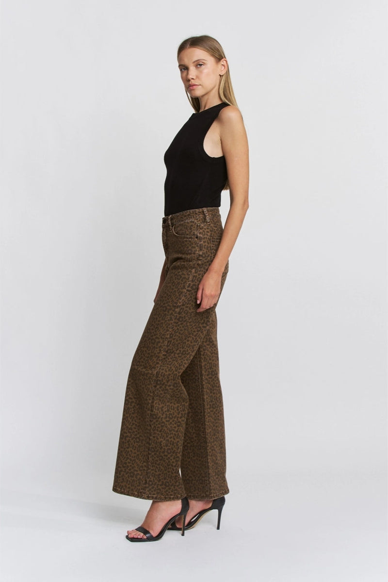 Leopard High Rise Wide Leg Jeans by Mica Denim