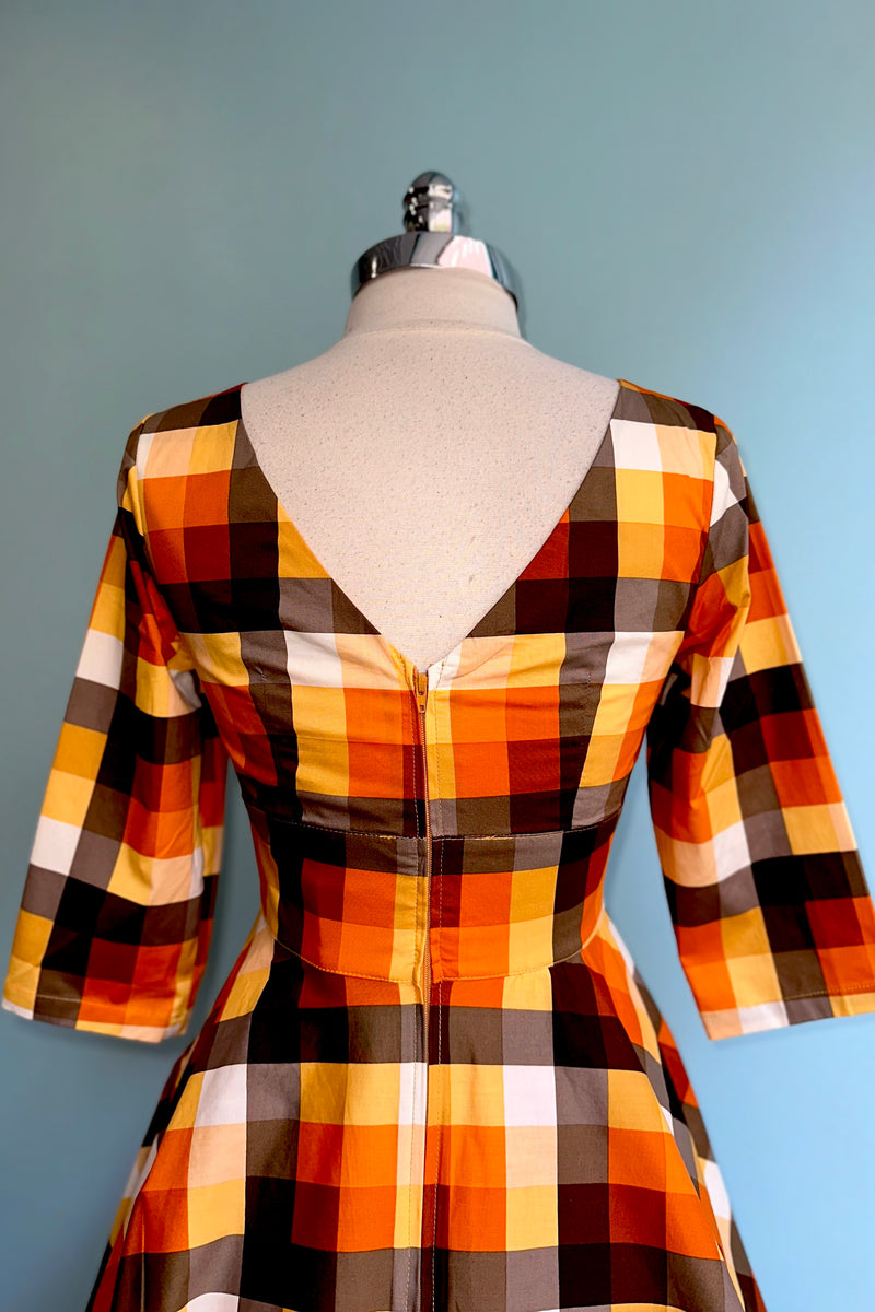 Darlene Orange Plaid Dress by Hell Bunny