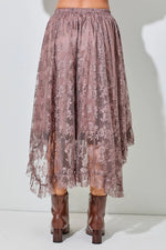 Mauve Elastic Waist Lace Midi Skirt