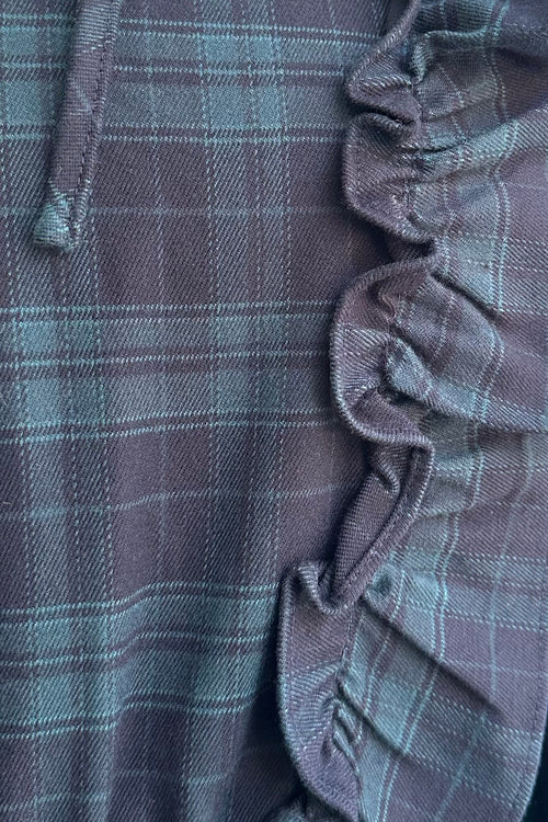 Navy Plaid Ruffle Mini Dress by Molly Bracken