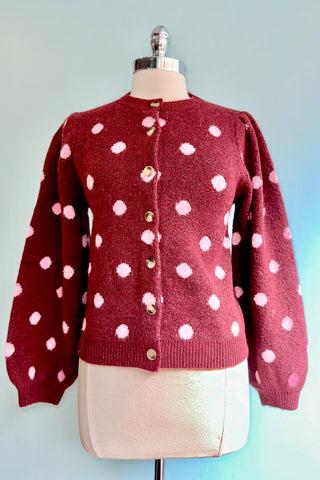 Burgundy and Pink Polka Dot Cardigan – Modern Millie