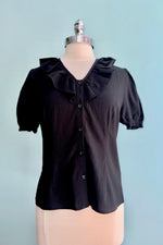 Ruffle Collar Puff Sleeve Top in Black by Banned