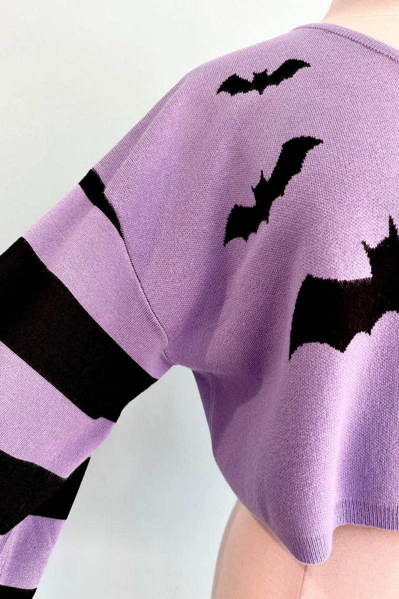 Purple Cropped Striped Sleeve Bat Annabelle Sweater by Banned