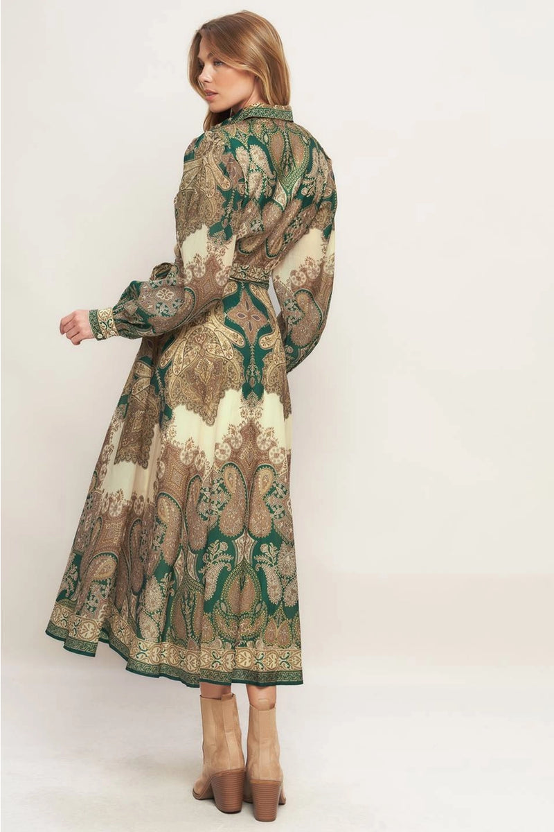 Green and Gold Paisley Maxi Dress Large Green and Gold Paisley Maxi Dress Large