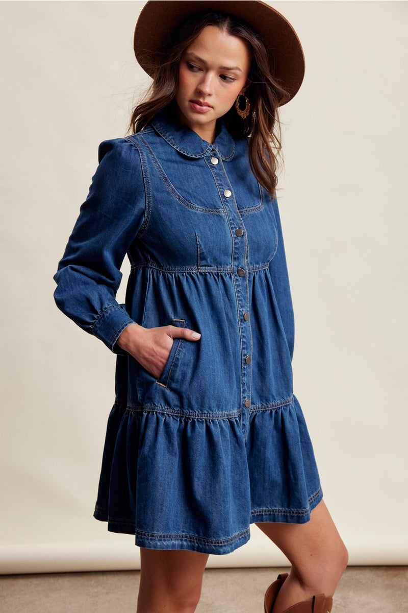 Tiered Denim Mini Dress – Modern Millie