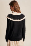 Black Statement Embroidered Collar Sweater