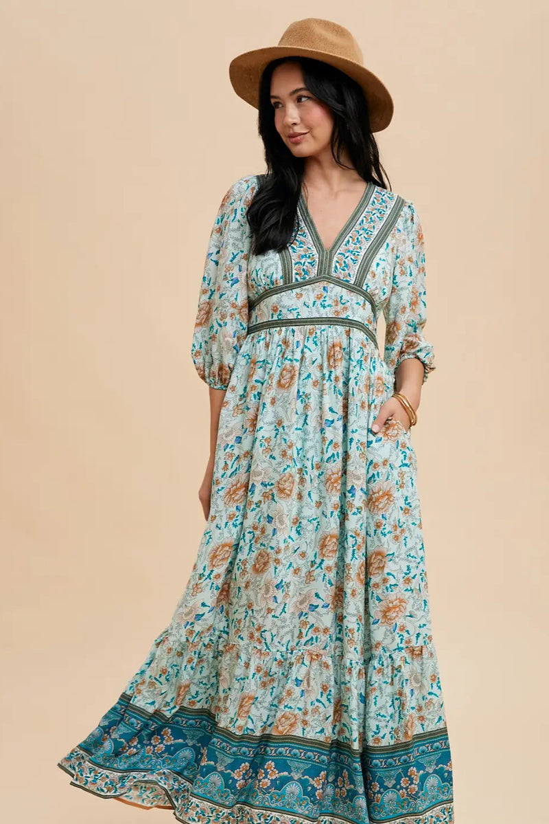 Seafoam Blue Puff Sleeve Maxi Dress