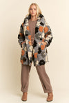 Grey Hoodie Jacket with Fluffy Flowers