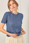 Dusty Blue Crochet Short Sleeve Sweater