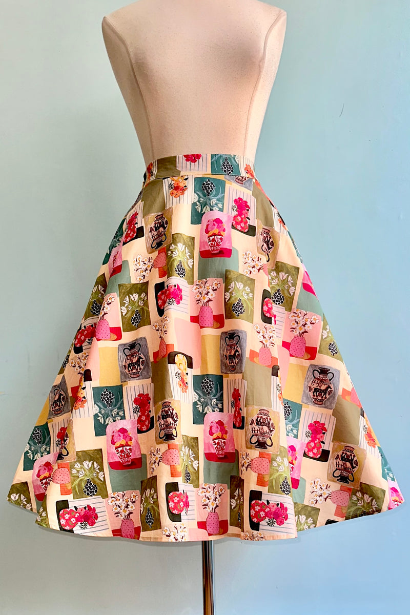 Colorful Vases Print Full Skirt by Tulip B.