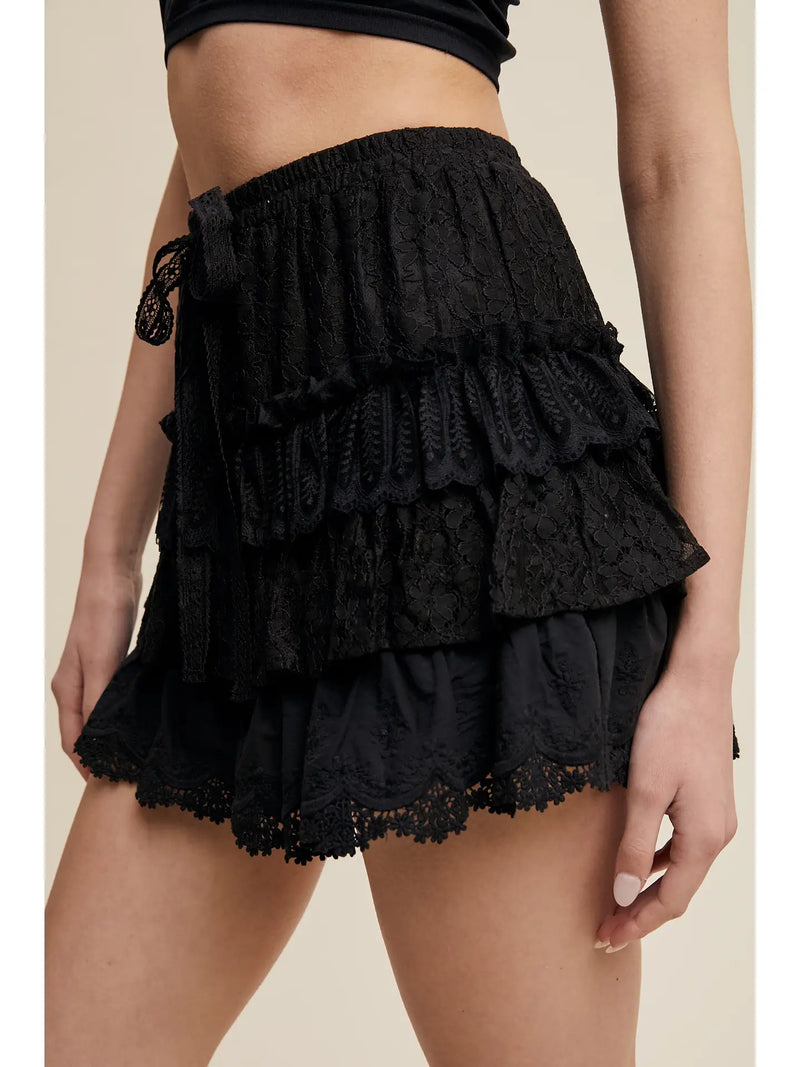 Black Lace Tiered Shorts