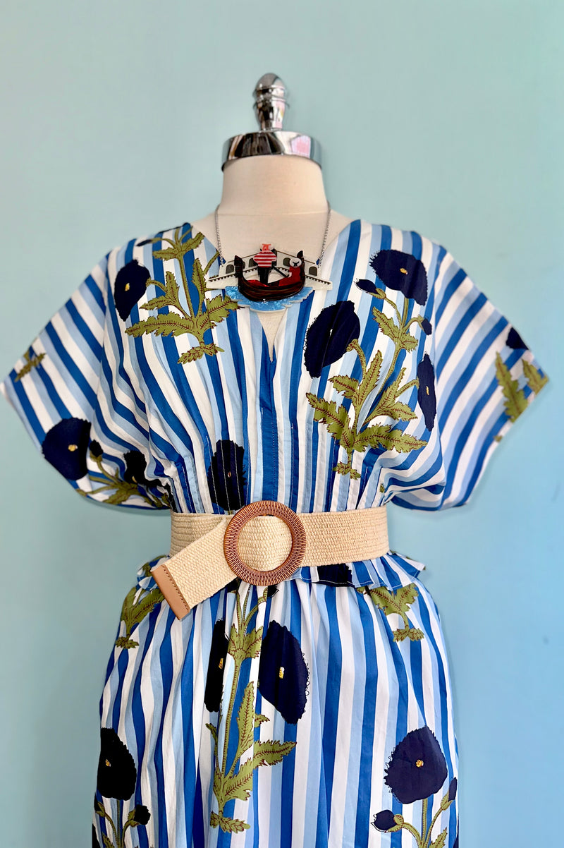 Blue Striped and Floral Midi Dress  Modern Millie