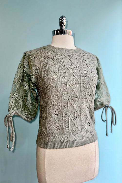 Sage Eyelet and Embroidered Sweater