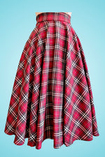 Red Winter Plaid Circle Skirt by Banned