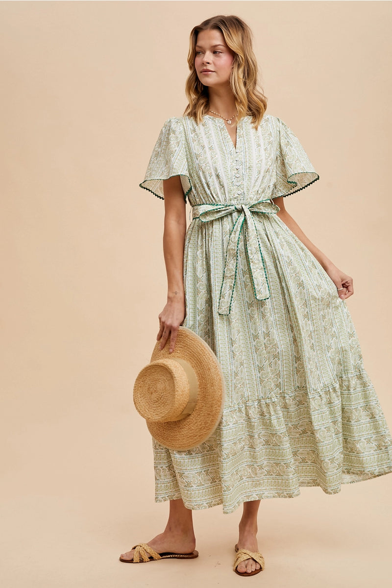 Lemongrass Floral Flutter Maxi Dress