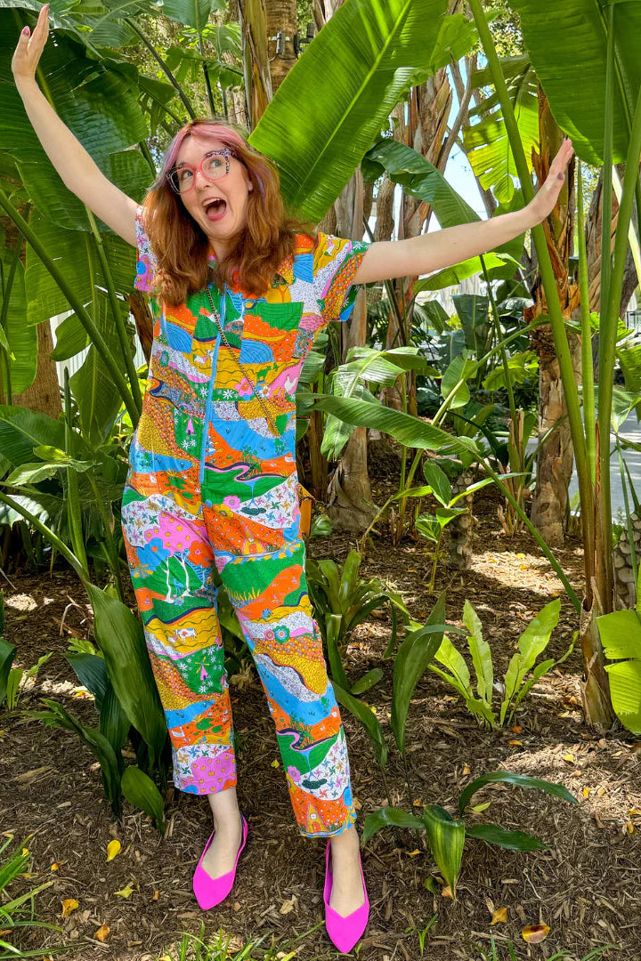 Jumpsuit in Bright Rainbow Landscape by Blue Platypus – Modern Millie