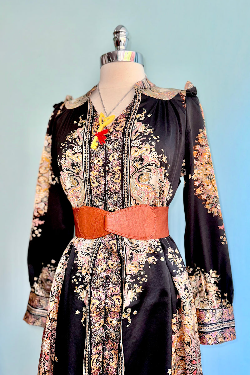 Black and Gold Paisley Shirt Dress by Molly Bracken