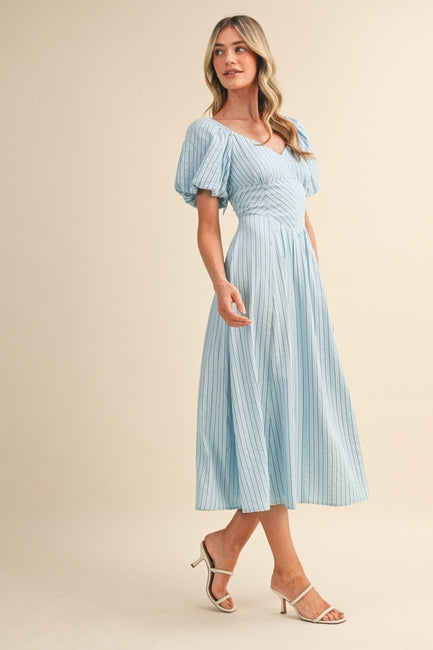 tie midi dress Light Blue Puff Sleeve Tie Back Midi Dress – Modern Millie