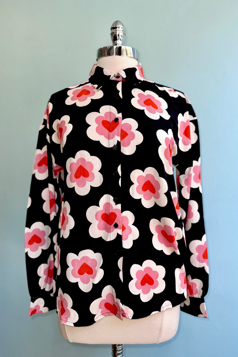 Heart Button Down Top in Black by Compania Fantastica
