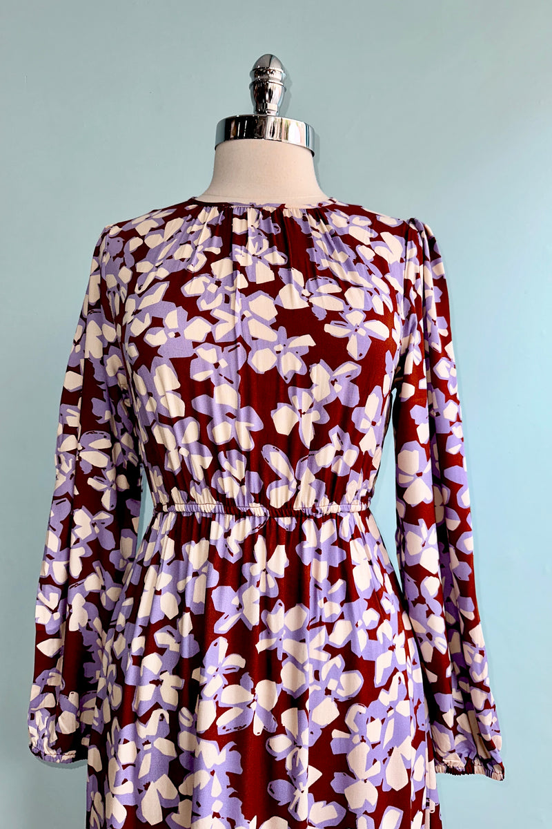 Lavender and Brown Floral Midi Dress by Compania Fantastica