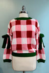 Holiday Check Sweater with Bow Detailed Sleeves