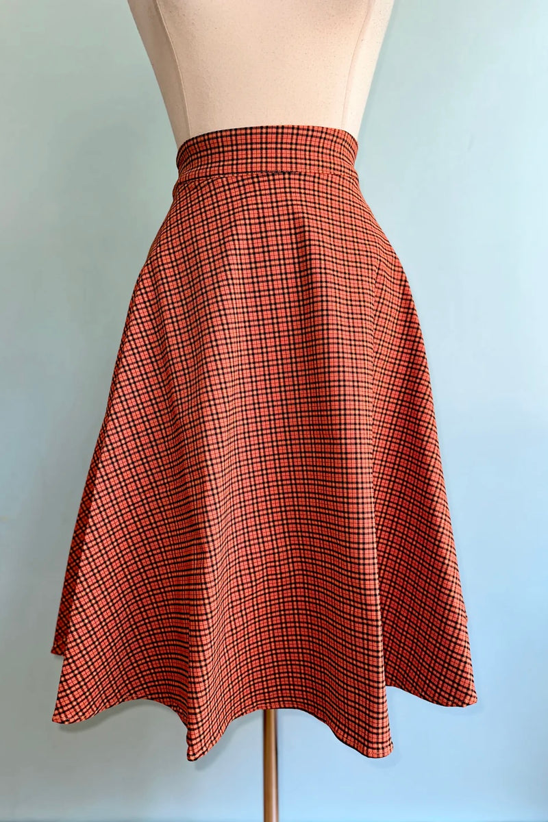 October Spooks Orange Plaid Swing Skirt by Banned