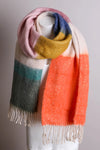 Orange and Green Oversized Color Block Tassel Trimmed Scarf