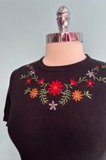 Black Embroidered Daisy Short Sleeve Sweater