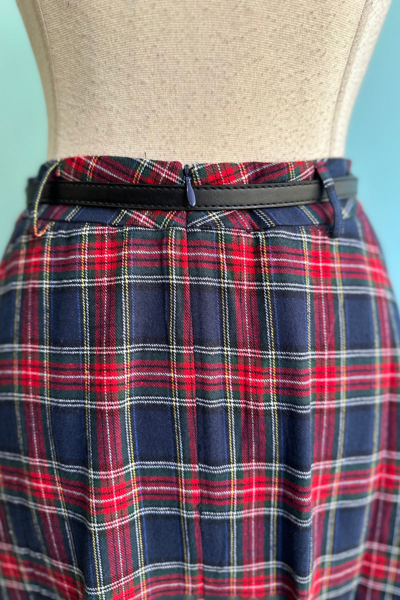 Red and Navy Plaid Midi Skirt by Lili Sidonio