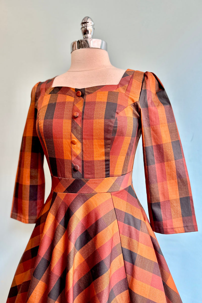 fall plaid dress Autumn Rust Plaid Caitlin Dress by Hearts & Roses London Modern Millie