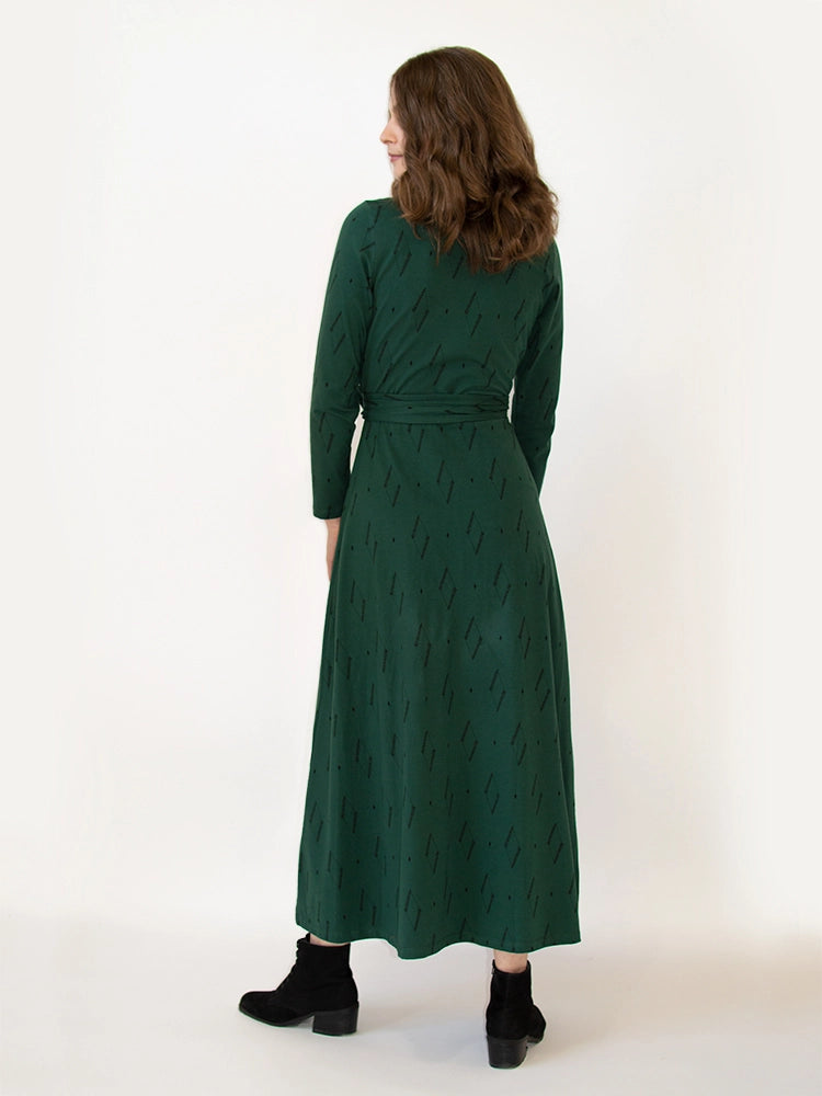 Katie Maxi Wrap Dress Diamond Vine Dark Sage - Fair Trade Dresses | Mata Traders Diamond Vine Dark Sage / L Katie Maxi Wrap Dress Diamond Vine Dark Sage - Fair Trade Dresses | Mata Traders Diamond Vine Dark Sage / L