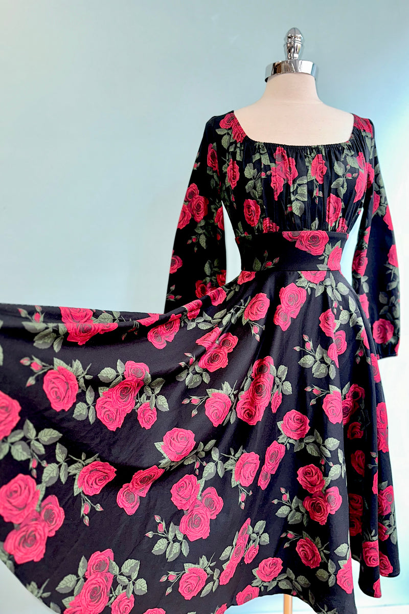Banned - Mina Romantic Roses Swing Flare Dress - S - Black Banned - Mina Romantic Roses Swing Flare Dress - S - Black