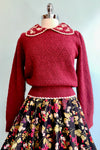 Burgundy Floral Crocheted Collar Sweater
