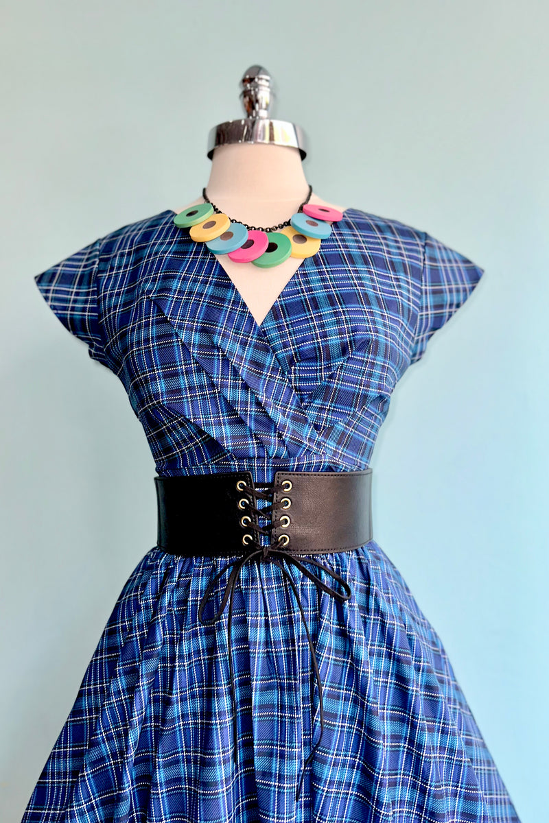 Blue Plaid Greta Dress by Retrolicious