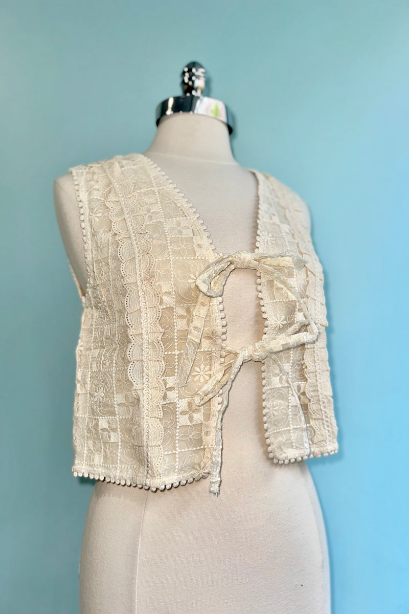 Cream Lace Eyelet Vest
