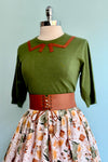 Olive Green Sweater with a Bow Collar Detail by Tulip B.