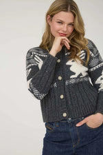 Charcoal Bunny Jacquard Button Down Cardigan Sweater