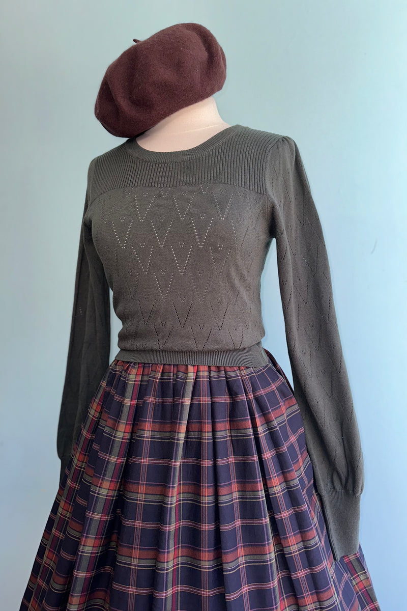 Navy Plaid Gathered Swing Skirt