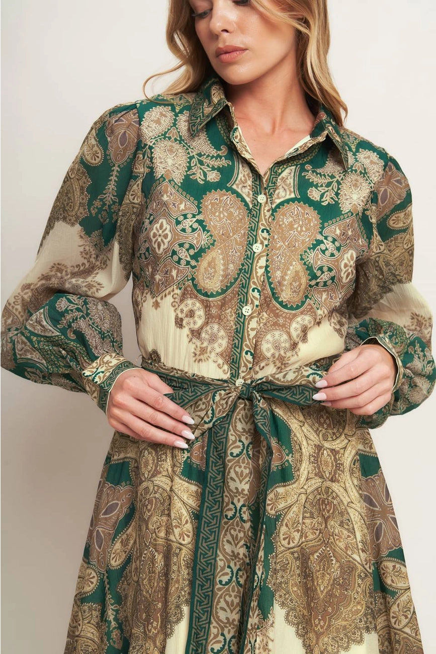 Green and Gold Paisley Maxi Dress Large Green and Gold Paisley Maxi Dress Large