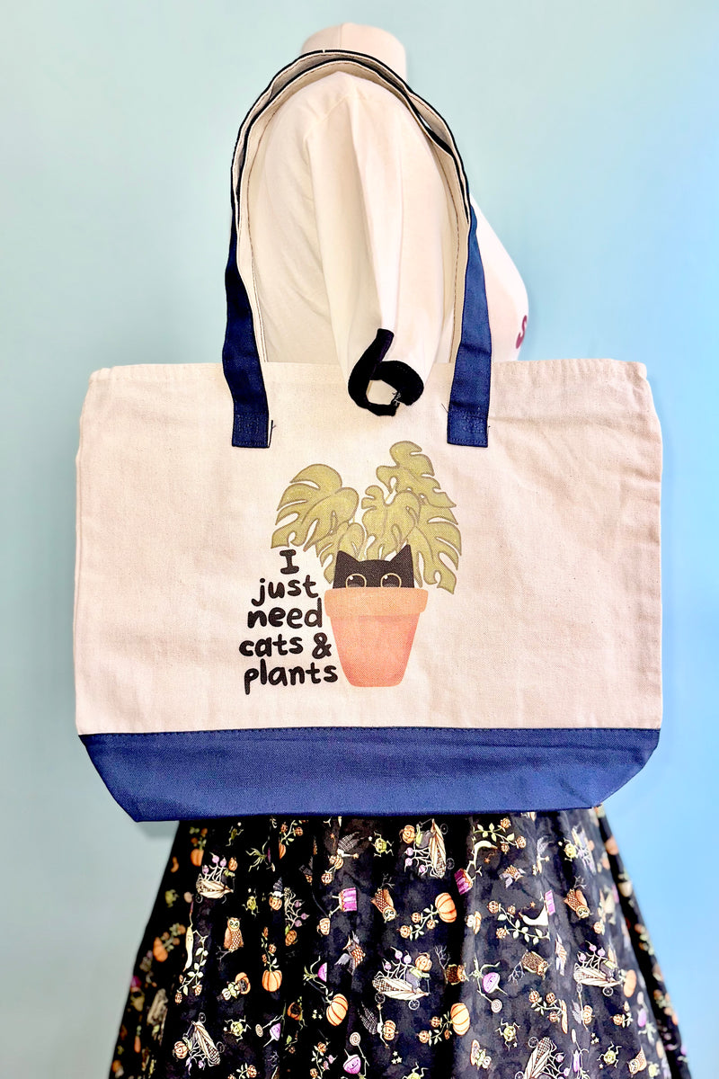 I Just Need Cats and Plants Canvas Zipper Tote Bag