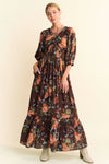 Brown Floral Smocked Maxi Dress