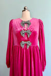 Pink Velvet Rhinestone Bow Mini Dress