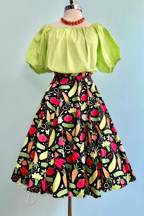 Veggie Print Full Skirt by Eva Rose