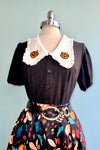 Pumpkin Embroidered Oversized Collar Blouse