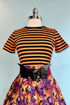 Black and Orange Striped Short Sleeve T-Shirt Top