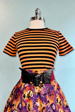 Black and Orange Striped Short Sleeve T-Shirt Top