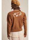 Puff Sleeve Embroidered Floral Cardigan in Tiramisu