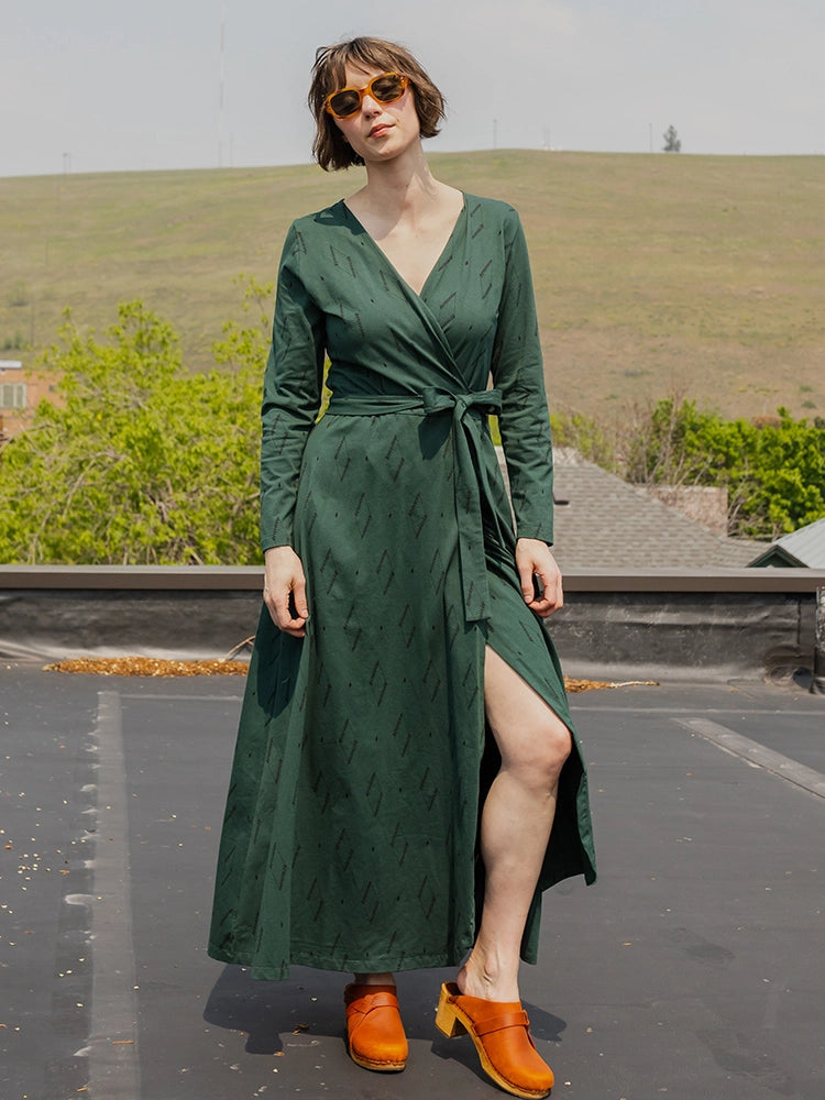 Katie Maxi Wrap Dress Diamond Vine Dark Sage - Fair Trade Dresses | Mata Traders Diamond Vine Dark Sage / L Katie Maxi Wrap Dress Diamond Vine Dark Sage - Fair Trade Dresses | Mata Traders Diamond Vine Dark Sage / L