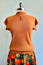 Camel Short Sleeve Ribbed Sweater by Molly Bracken