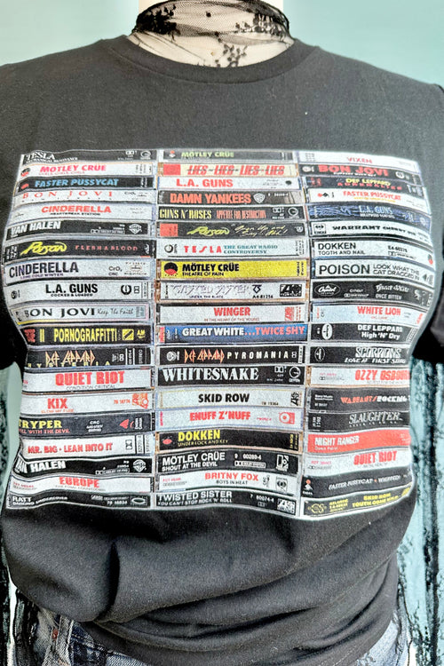 80's Glam Rock Cassette T-Shirt in Black